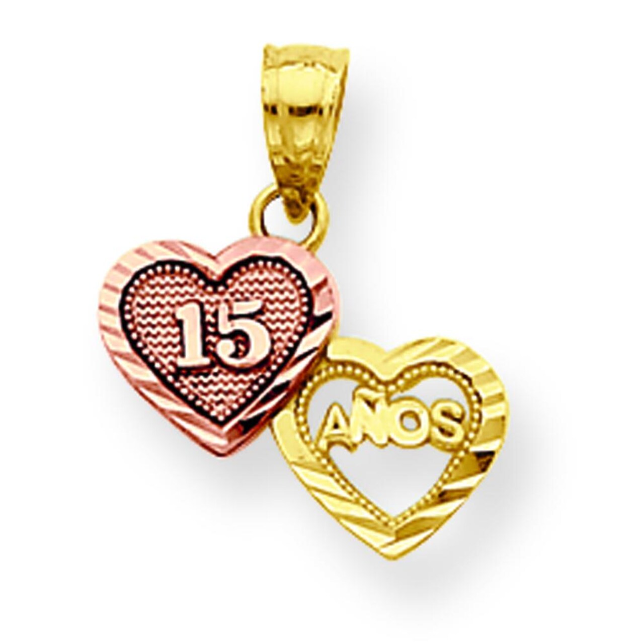10K Gold Two Tone Small Sweet Anos 15 Charm Pendant Jewelry 15mm x 13mm